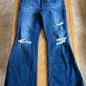 American Eagle Outfitters Flare Jeans in Distressed Blue